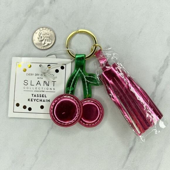 Slant Collections Metallic Cherry Tassel Keychain Keyring - Picture 2 of 12
